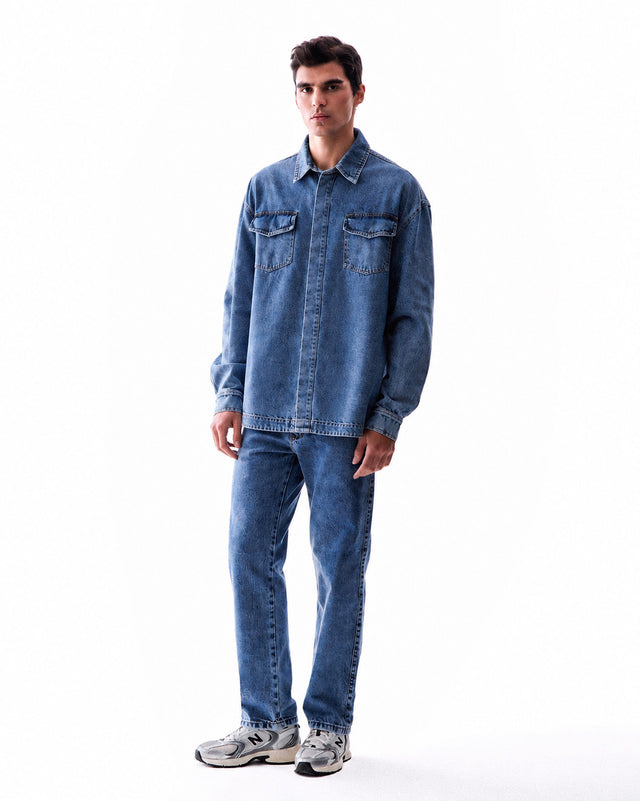 Camisão Jeans Médio Estonado