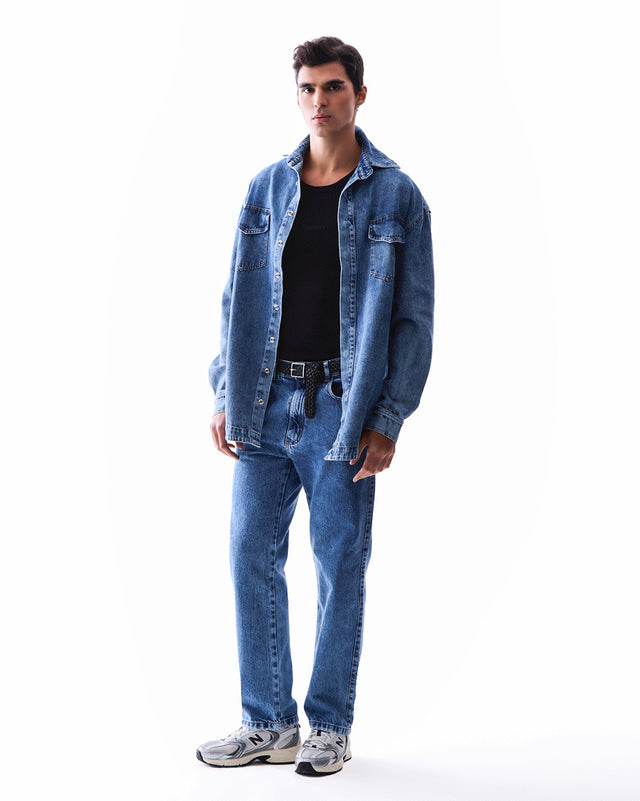 Camisão Jeans Médio Estonado