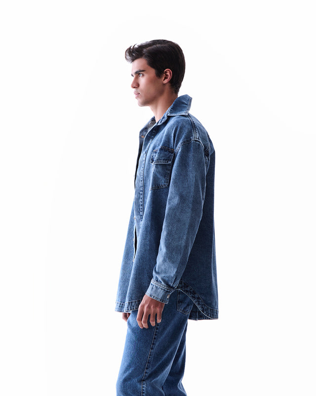 Camisão Jeans Médio Estonado