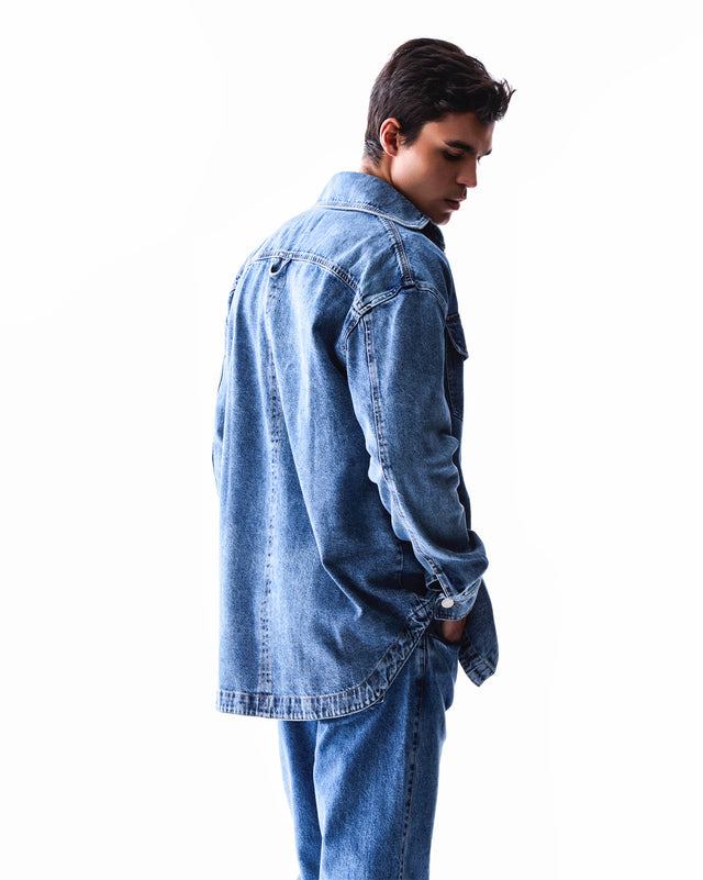 Camisão Jeans Médio Estonado